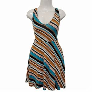 Forever 21 Teal, Brown, Black & White Striped Backless Dress